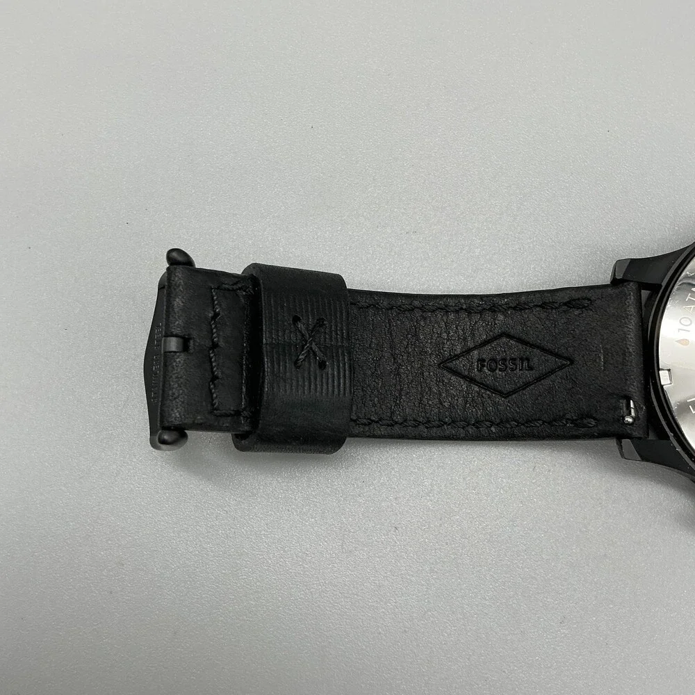 Fossil Nate Chronograph JR1354 Mens Watch 50mm Black Dial Leather New Battery